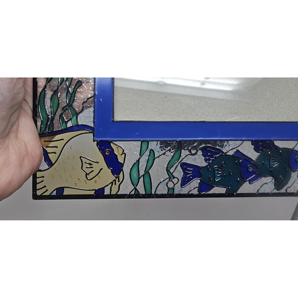 Vintage FIGI Hand Painted Fish Scene  Stained Glass Frame For 4x6 Photo - Picture 7 of 12